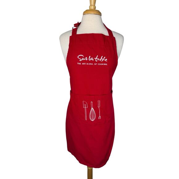 SUR LA TABLE Red Cooking Utensil Embroidered Kitchen Apron One Size Adult Cotton - Picture 1 of 7